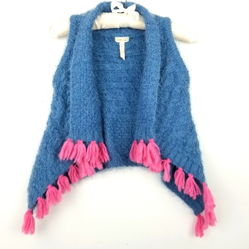 Matilda Jane Mirror Image Poncho Sweater Vest Size 6 Blue/Pink